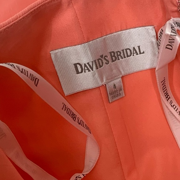 David’s Bridal Crinkle Chiffon Coral Dress Sweetheart Neck Bridesmaid Nwt Size 4 - Picture 10 of 16